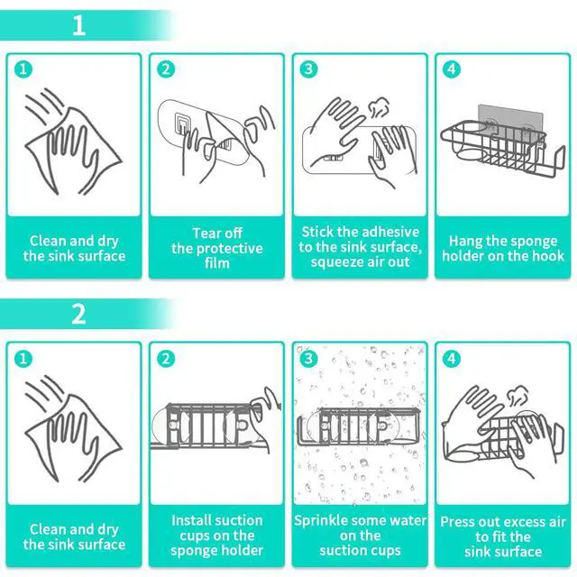 Alt view image 7 of 7 - 4 in 1 Kitchen Organizers and Storage, SUS304 Stainless Steel Brush Holder + Dish Cloth Hanger + Soap Rack + Sink Stopper Rack, No Drill Kitchen Essentials - Black