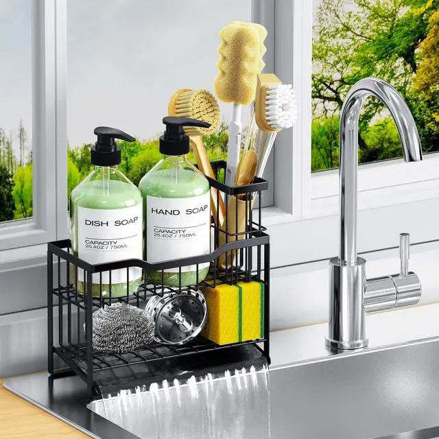 Main image of 2-Tier Rustproof Sponge Holder for Kitchen Sink, Black