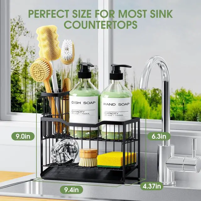 Alt view image 2 of 7 - 2-Tier Rustproof Sponge Holder for Kitchen Sink, Black