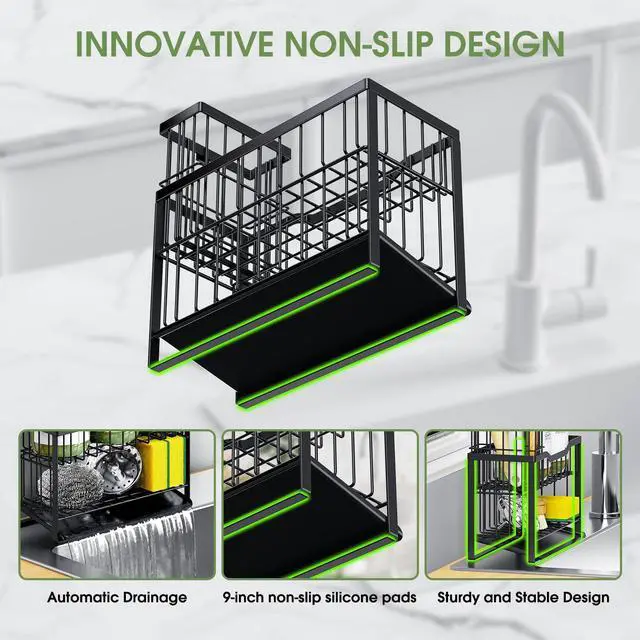 Alt view image 3 of 7 - 2-Tier Rustproof Sponge Holder for Kitchen Sink, Black