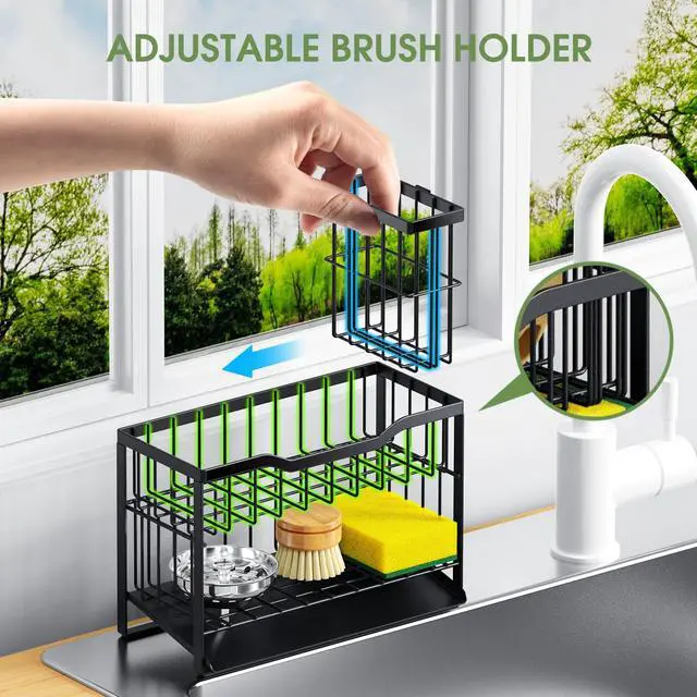 Alt view image 4 of 7 - 2-Tier Rustproof Sponge Holder for Kitchen Sink, Black