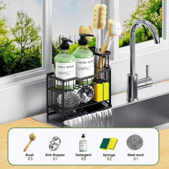 Alt view image 7 of 7 - 2-Tier Rustproof Sponge Holder for Kitchen Sink, Black