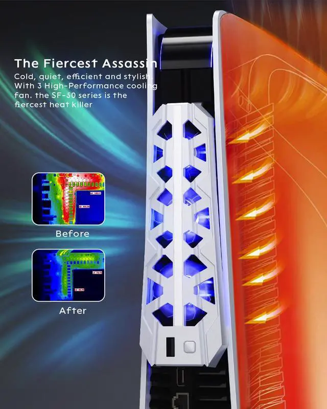 Alt view image 5 of 7 - PS5 Cooling Fan (Not for Slim/Pro) High-Efficiency Cooler with USB3.0