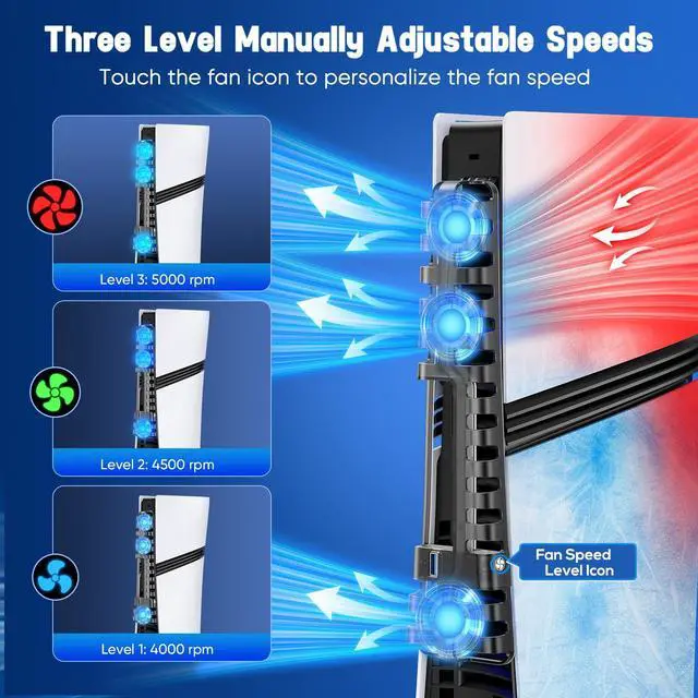 Alt view image 2 of 7 - Cooling Fan wih LED Light for PS5 Slim/Pro Disc/Digital Console