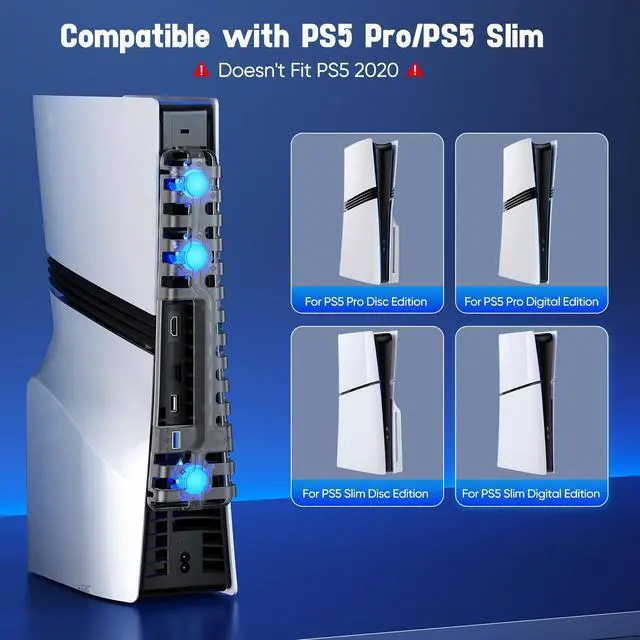 Alt view image 4 of 7 - Cooling Fan wih LED Light for PS5 Slim/Pro Disc/Digital Console
