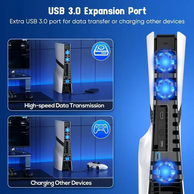 Alt view image 5 of 7 - Cooling Fan wih LED Light for PS5 Slim/Pro Disc/Digital Console