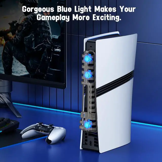 Alt view image 7 of 7 - Cooling Fan wih LED Light for PS5 Slim/Pro Disc/Digital Console