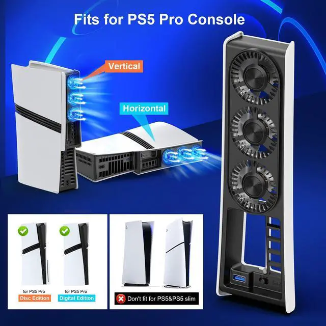 Alt view image 2 of 7 - Cooling Fan for PS5 Pro,Upgraded Quiet Cooler Fan,Auto On/Off Cooling Accessories with Adjustable Speed,LED Light,USB 3.0 Port for PlayStation 5 Pro Disc/Digital (Not for PS5/PS5 Slim)