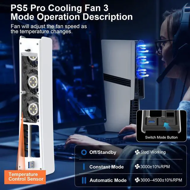 Alt view image 4 of 7 - Cooling Fan for PS5 Pro,Upgraded Quiet Cooler Fan,Auto On/Off Cooling Accessories with Adjustable Speed,LED Light,USB 3.0 Port for PlayStation 5 Pro Disc/Digital (Not for PS5/PS5 Slim)