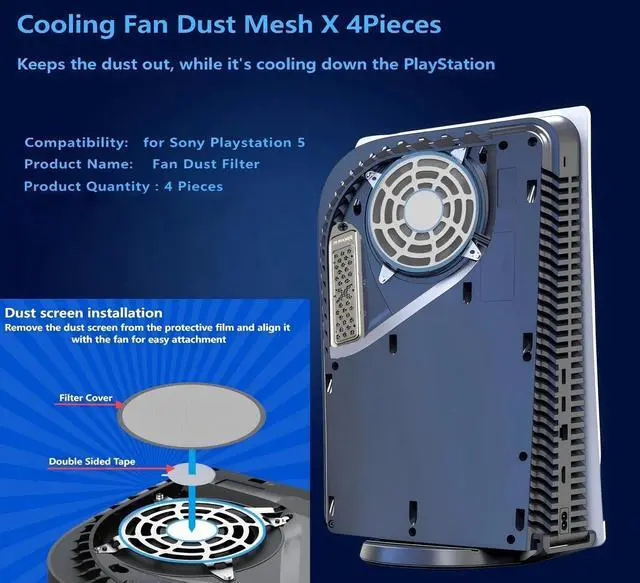 Alt view image 3 of 6 - PS5 Metal Cooler Cover and Dust Cover Kit | Includes Cleaning Brush |Seven Dust Plugs and Four Fan Dust Filters |Compatible with PS5 Pro, Slim Digital Edition, and Disc Drive Edition(Silver)