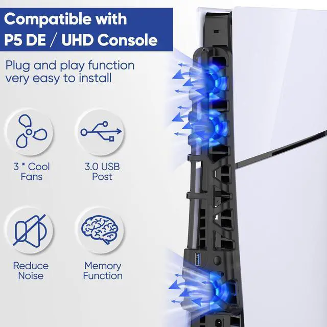 Alt view image 5 of 7 - Cooling Fan wih LED Light for PS5 Slim Disc/Digital Console