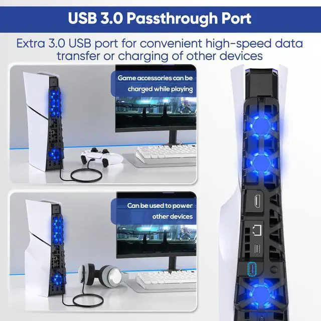 Alt view image 6 of 7 - Cooling Fan wih LED Light for PS5 Slim Disc/Digital Console