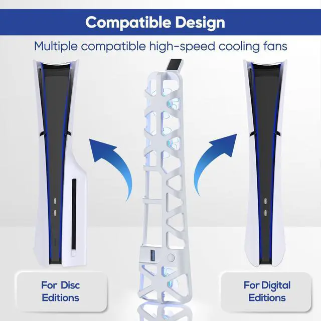 Alt view image 3 of 7 - Cooling Fan wih LED Light for PS5 Slim Disc/Digital Console