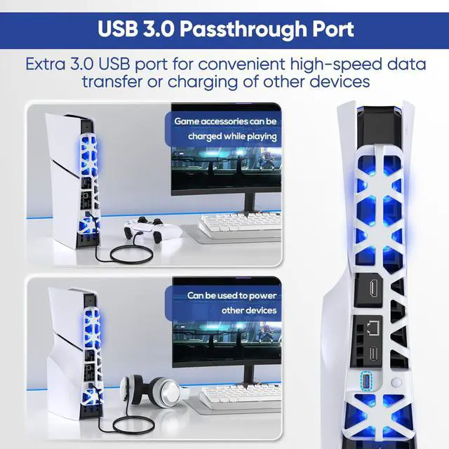 Alt view image 6 of 7 - Cooling Fan wih LED Light for PS5 Slim Disc/Digital Console