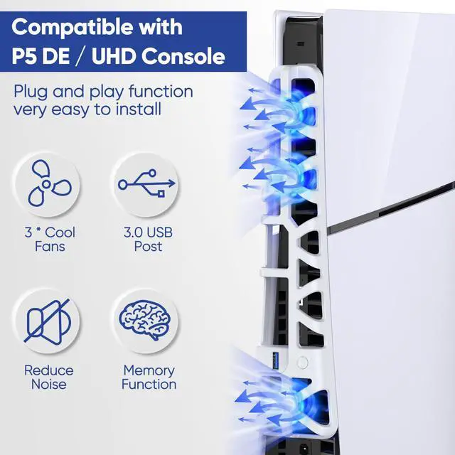 Alt view image 5 of 7 - Cooling Fan wih LED Light for PS5 Slim Disc/Digital Console