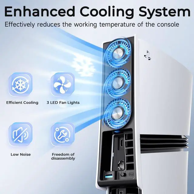 Alt view image 2 of 7 - PS5 Pro Cooling Fan,PS5 Pro Cooling Accessories for PS5 Pro Digital/Discs Edition with 3 Fans/USB 3.0 Port,Cooling fan for PlayStation5 Pro with LED LightNot for PS5 2020 and PS5 Slim