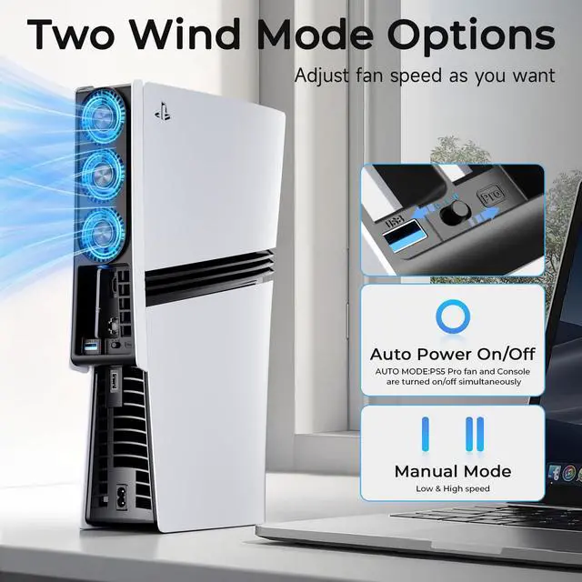 Alt view image 3 of 7 - PS5 Pro Cooling Fan,PS5 Pro Cooling Accessories for PS5 Pro Digital/Discs Edition with 3 Fans/USB 3.0 Port,Cooling fan for PlayStation5 Pro with LED LightNot for PS5 2020 and PS5 Slim