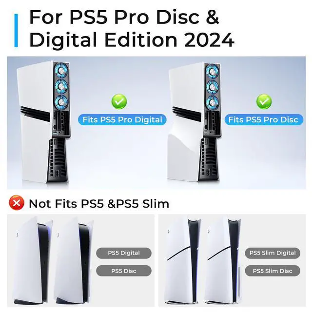 Alt view image 4 of 7 - PS5 Pro Cooling Fan,PS5 Pro Cooling Accessories for PS5 Pro Digital/Discs Edition with 3 Fans/USB 3.0 Port,Cooling fan for PlayStation5 Pro with LED LightNot for PS5 2020 and PS5 Slim
