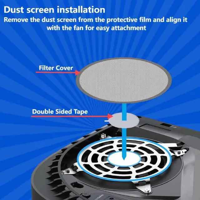 Alt view image 4 of 6 - Pro/Slim PS5 Dust and Cooling Upgrade Kit High-Density Breathable Dust Filter with Fan Dust Filter and Port Plugs Dual Protection Against Dust Accumulation and Overheating