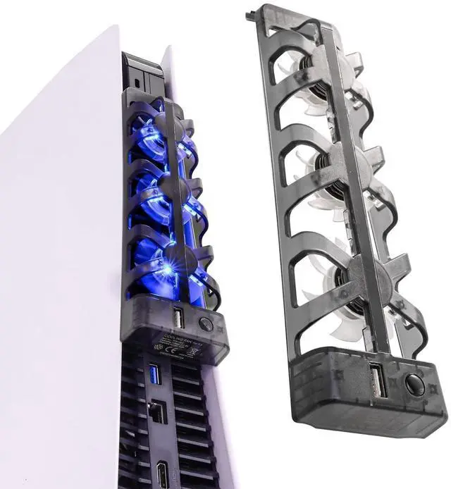 Main image of Cooling Fan for Original PS5 Console Only, 3-Fan External Cooler with USB Charging Port, Quiet Plug & Play Cooling System, Blue LED Indicator, for PS5 Disc & Digital Edition