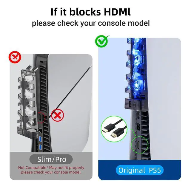 Alt view image 3 of 7 - Cooling Fan for Original PS5 Console Only, 3-Fan External Cooler with USB Charging Port, Quiet Plug & Play Cooling System, Blue LED Indicator, for PS5 Disc & Digital Edition
