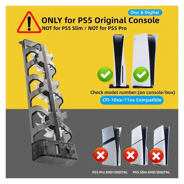 Alt view image 2 of 7 - Cooling Fan for Original PS5 Console Only, 3-Fan External Cooler with USB Charging Port, Quiet Plug & Play Cooling System, Blue LED Indicator, for PS5 Disc & Digital Edition