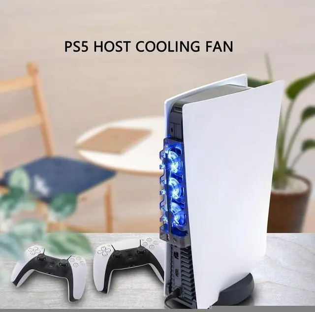 Alt view image 7 of 7 - Cooling Fan for Original PS5 Console Only, 3-Fan External Cooler with USB Charging Port, Quiet Plug & Play Cooling System, Blue LED Indicator, for PS5 Disc & Digital Edition