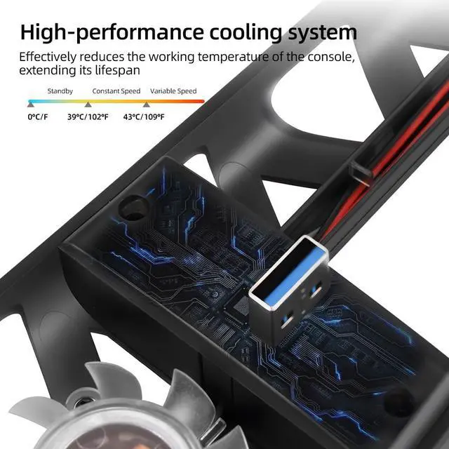 Alt view image 4 of 7 - Cooling Fan with LED Light for PS5 Slim, Quiet Cooling System Accessories for Playstation 5 Slim Disc and Digital Editions, Compatible with Horizontal Stand For Gaming Console