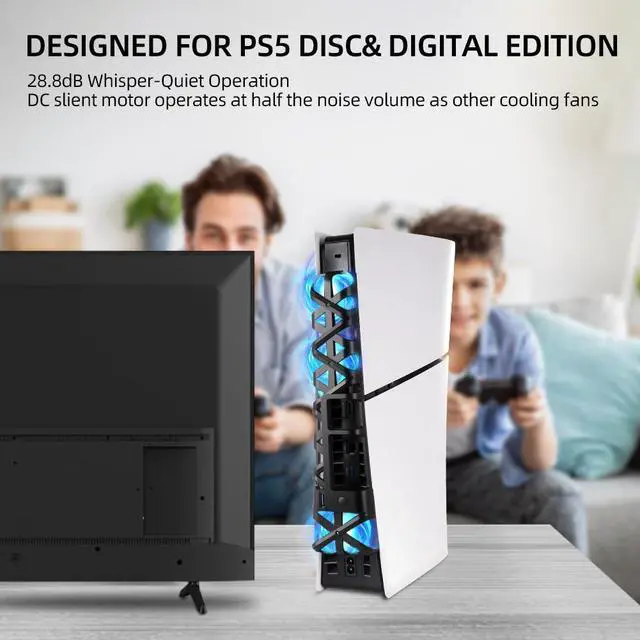 Alt view image 6 of 7 - Cooling Fan with LED Light for PS5 Slim, Quiet Cooling System Accessories for Playstation 5 Slim Disc and Digital Editions, Compatible with Horizontal Stand For Gaming Console
