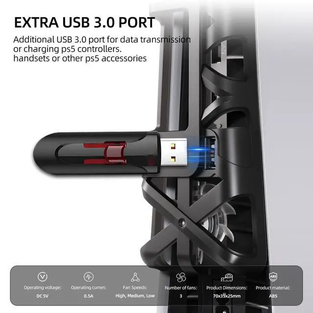 Alt view image 5 of 7 - Cooling Fan with LED Light for PS5 Slim, Quiet Cooling System Accessories for Playstation 5 Slim Disc and Digital Editions, Compatible with Horizontal Stand For Gaming Console