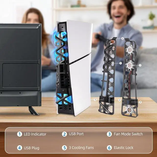 Alt view image 7 of 7 - Cooling Fan with LED Light for PS5 Slim, Quiet Cooling System Accessories for Playstation 5 Slim Disc and Digital Editions, Compatible with Horizontal Stand For Gaming Console