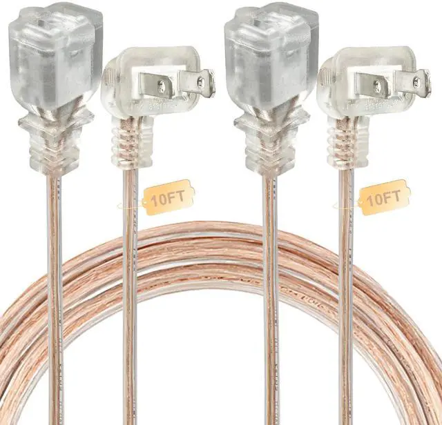 Main image of 2 Pack Clear Extension Cord 10 FT 2 Prong Indoor Thin Extension Cord, ETL Certified Invisible Slim Power Cable with Flat Right Angle Plug, 18 AWG Thin Wire for Home Office Kitchen (1250W)