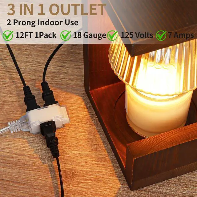Alt view image 2 of 7 - 12FT Clear Extension Cord, 3 Outlet, 90-Degree Flat Plug, 1 Pack
