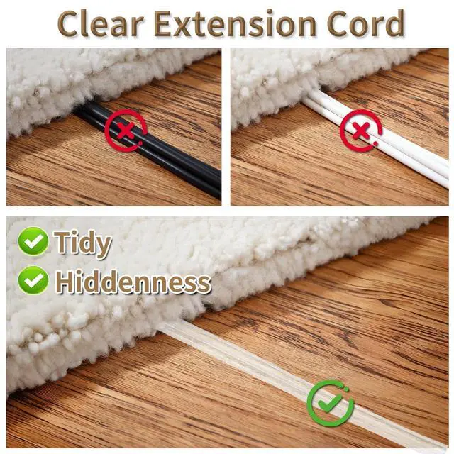 Alt view image 3 of 7 - 12FT Clear Extension Cord, 3 Outlet, 90-Degree Flat Plug, 1 Pack