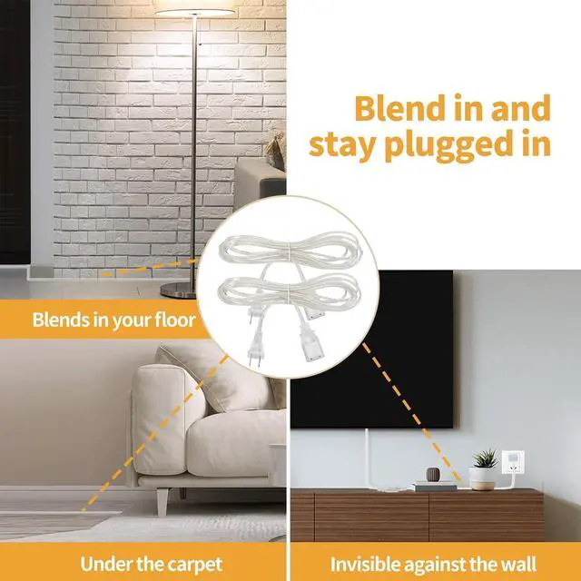 Alt view image 2 of 7 - 2 Pack Clear Extension Cord with UL-Certified, 10 Feet Male to Female Extension Cords, 2 Prong Extension Cord, Power Cable for Light Fixtures, 2 x 18AWG 7A/150V Power Extension Cord
