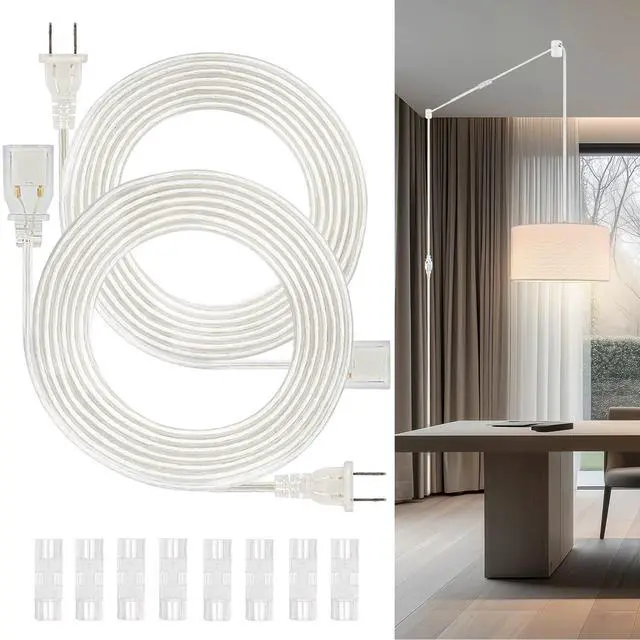 Main image of 2 Pack 10FT Clear Extension Cord Indoor Thin, Invisible Extension Cord with UL-Certified, 2x18 AWG Male to Female Transparent Power Cable, 250V 10A 2 Prong Clear Line Cable for Light Fixtures