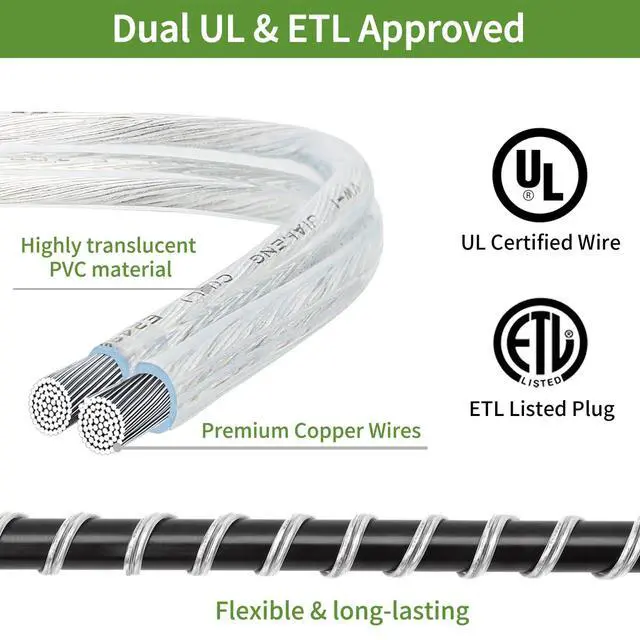 Alt view image 4 of 7 - 2 Pack 10FT Clear Extension Cord Indoor Thin, Invisible Extension Cord with UL-Certified, 2x18 AWG Male to Female Transparent Power Cable, 250V 10A 2 Prong Clear Line Cable for Light Fixtures