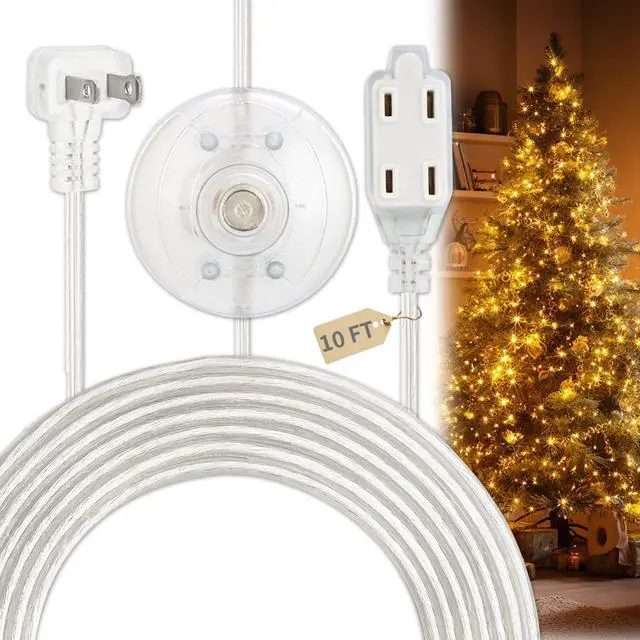 Main image of 1 Pack 10 FT Clear Extension Cord with Foot Switch, 3 Outlet Christmas Tree Foot Switch Flat Wall Plug with UL-Certified, 2 Prong Invisible Extension Cord 2×18 AWG 3A 125V, Male to Female