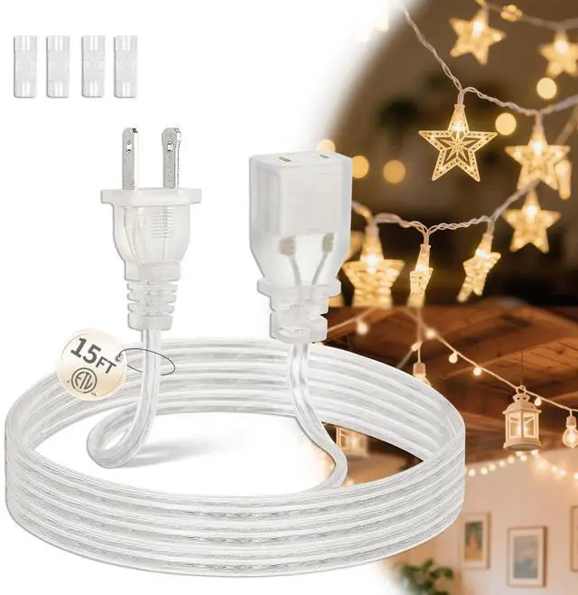 Main image of 15FT Clear Extension Cord, Indoor Thin Cable for Extended Reach