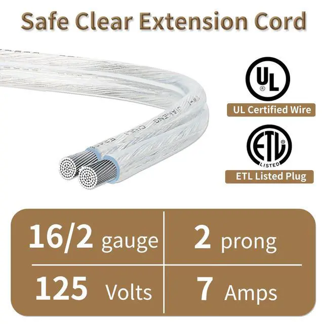 Alt view image 4 of 6 - 15FT Clear Extension Cord, Indoor Thin Cable for Extended Reach