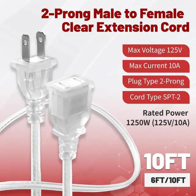Alt view image 2 of 7 - 10ft Clear Extension Cord