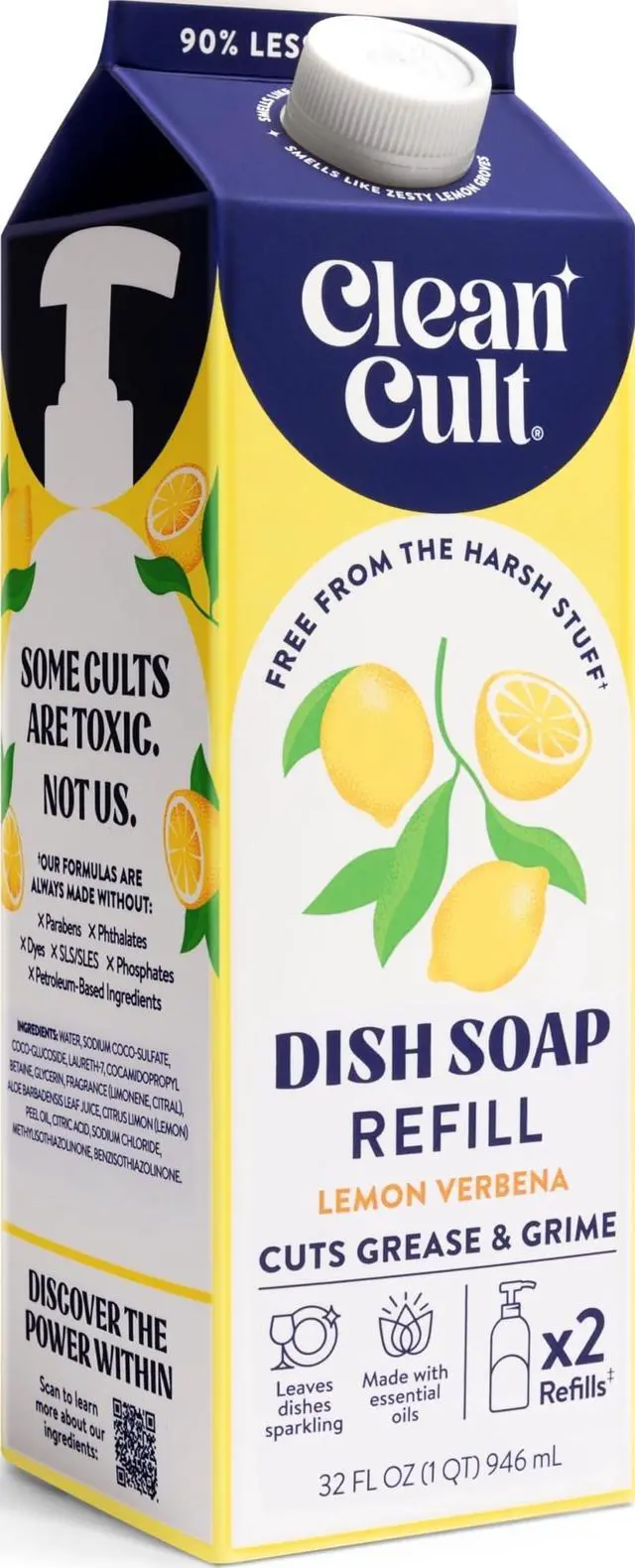 Main image of Dish Soap Liquid Refill (32oz, 1 Pack) - Plant Based Cleaning Power - Dish Soap that Cuts Grease & Grime - Free of Harsh Chemicals - Uses 90% Less Plastic - Lemon Verbena