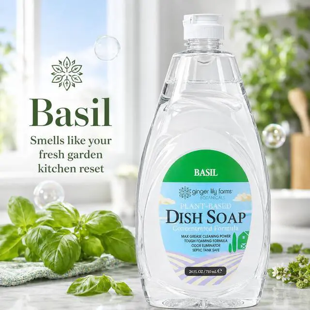 Alt view image 3 of 7 - Botanicals Liquid Dish Soap, 24oz, Basil | 100% Vegan & Cruelty-Free | Concentrated Plant-Based Formula with Max Grease Cleaning Power