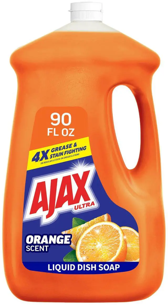 Main image of Ultra Liquid Dish Soap, Triple Action, Orange Scent, 90 fl oz | Dish Detergent, Ajax Dish Soap, Dish Liquid, 4x Grease & Stain Fighting, Deep-Cleaning, Soft on Hands, Dishwashing Detergent