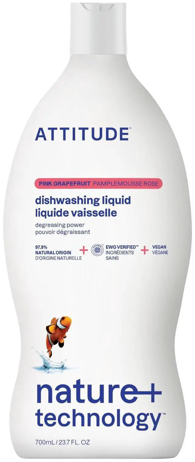 Main image of Dish Soap, EWG Verified, Plant-Based & Vegan Dishwashing Liquid, Naturally Derived, Pink Grapefruit Scent, 23.7 Fl Oz