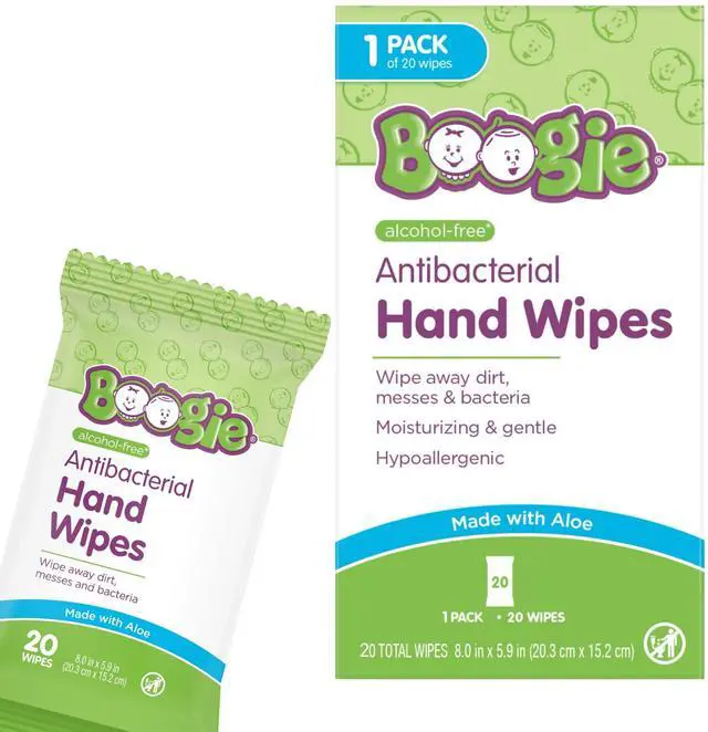 Main image of Antibacterial Hand Wipes - 20 Count | Hypoallergenic & Alcohol-Free, Travel and Diaper Bag Essential