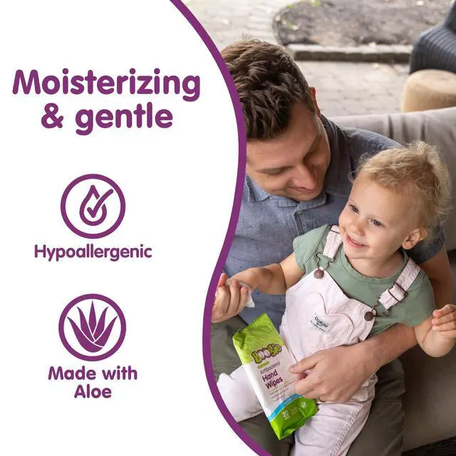 Alt view image 5 of 7 - Antibacterial Hand Wipes - 20 Count | Hypoallergenic & Alcohol-Free, Travel and Diaper Bag Essential