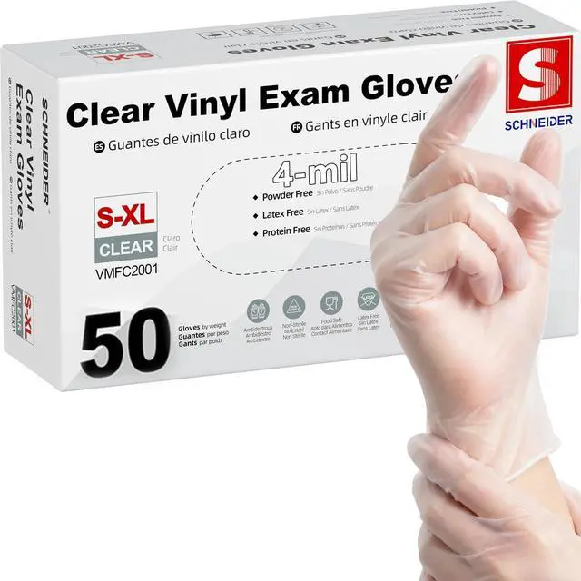 Main image of Medical Vinyl Exam Disposable Gloves Latex Free, 4 Mil, Small | Powder free, clear, Food Safe, Cleaning, Exam, Cooking, Food Prep, Comfortable Fit, Ambidextrous, Unisex, 50 ct