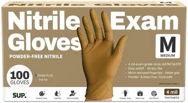 Main image of Powder-Free Nitrile Exam Gloves, 100 Count Food Safe Latex-Free Disposable Gloves for Medical Cooking Cleaning Food Prep, Tan (Medium)