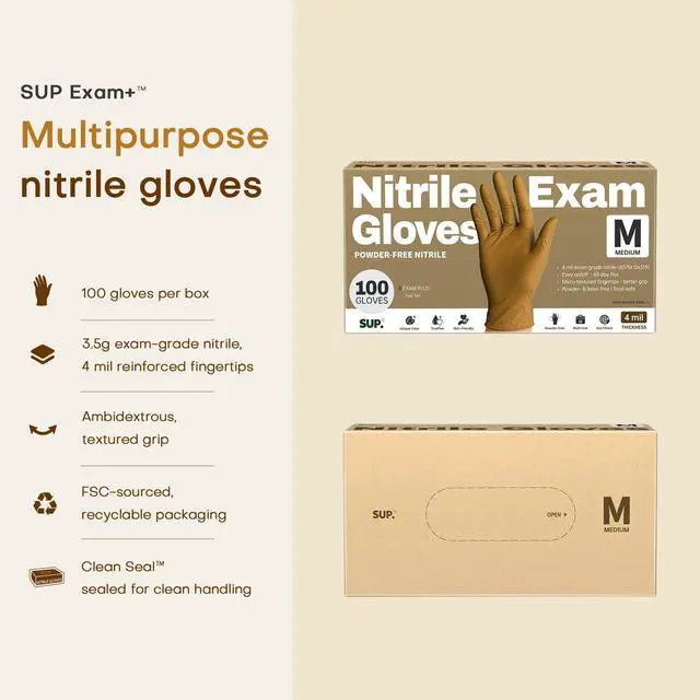 Alt view image 6 of 7 - Powder-Free Nitrile Exam Gloves, 100 Count Food Safe Latex-Free Disposable Gloves for Medical Cooking Cleaning Food Prep, Tan (Medium)